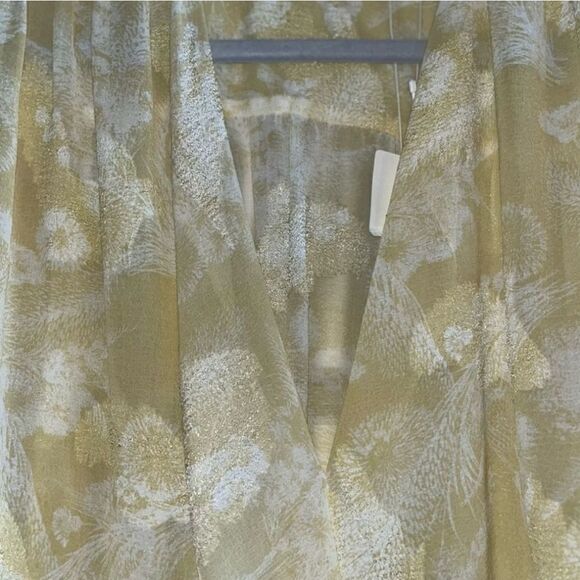 Vince Wheat Pastel Yellow Floral Print Jacquard Long Sleeve Blouse Size L NWT - Picture 5 of 8